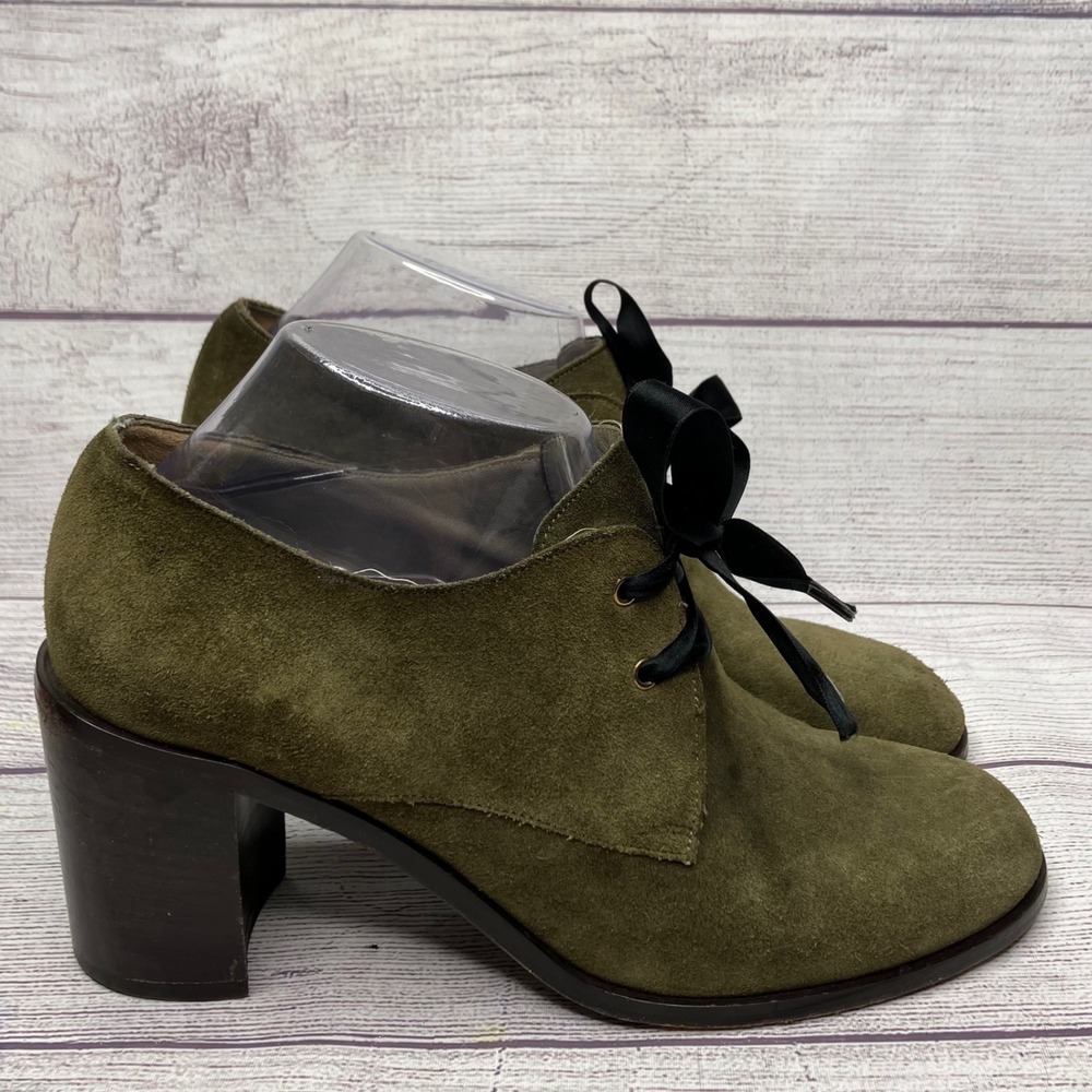 Studio Pollini Olive Suede Lace Up Block Heel Oxfords Made in Italy Size‎ 39.5